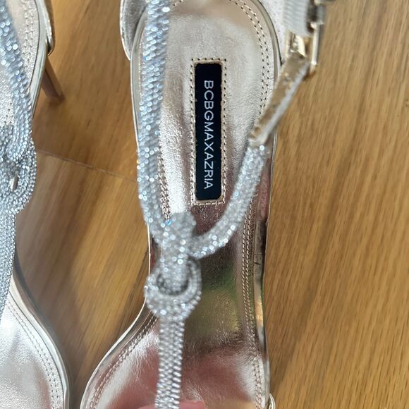 BCBGMAXAZRIA Platinum Rhinestone Heels – Size 9, Elegant Evening Sandals - Picture 4 of 6